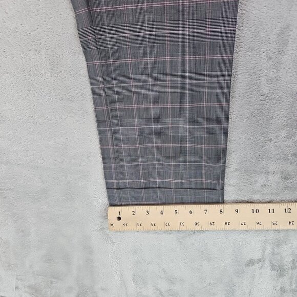 EXPRESS Editor Wool Pants Womens Size 0 Straight Crop Y2K Cuffed Gray Pink Plaid - Picture 13 of 15